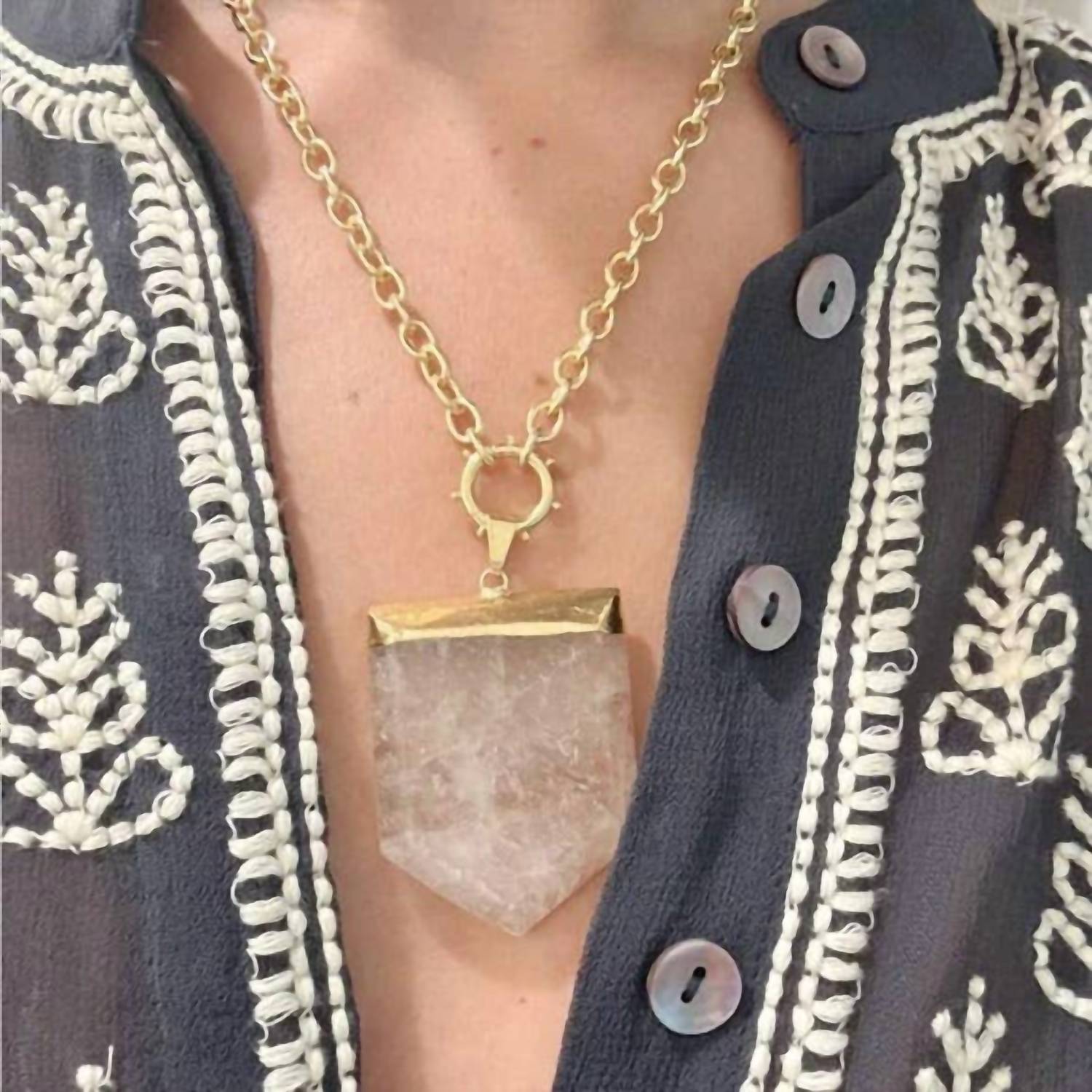 Tramps+Thieves - Shield Crystal Necklace - gold - jewelry - necklaces
