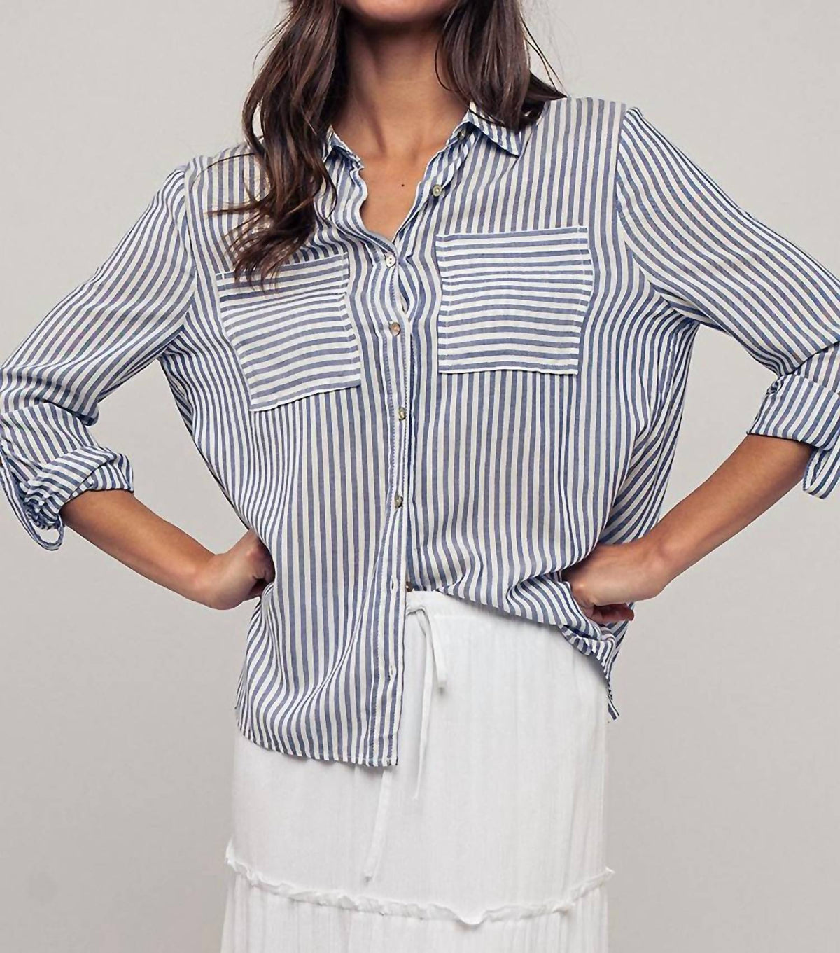 Trend:Notes - Button Up Stripe Top