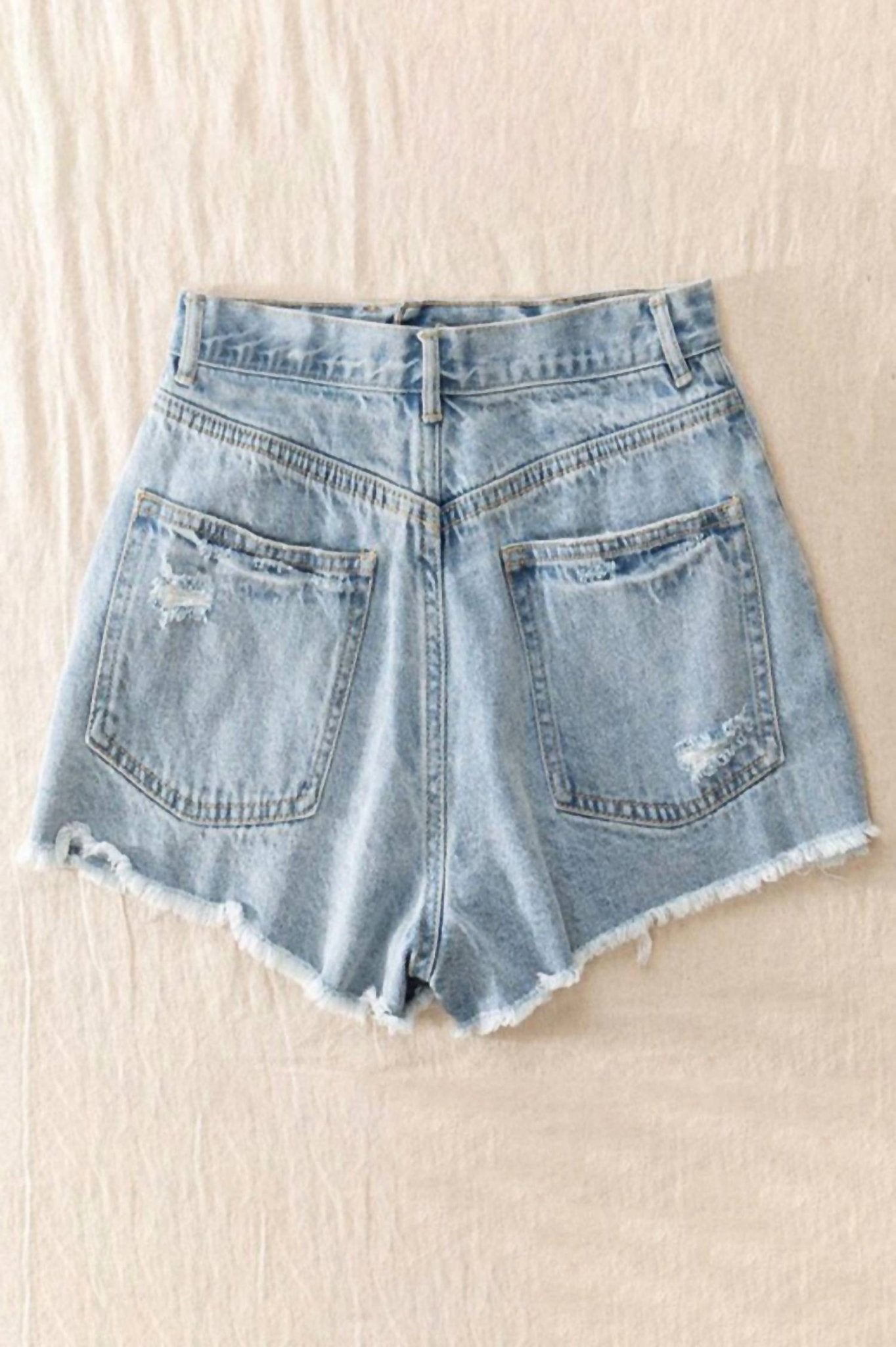 Trend:Notes - Women's Distressed Denim Shorts - blue - clothing - cotton