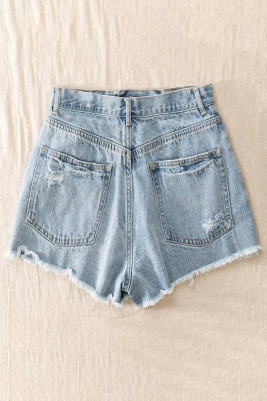Trend:Notes - Women's Distressed Denim Shorts - blue - clothing - cotton