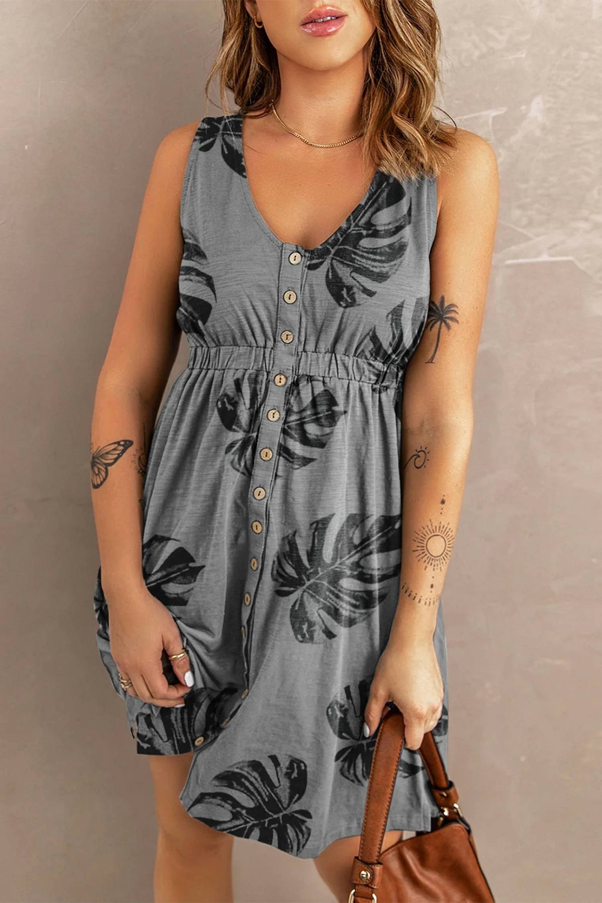 Trendsi - Buttoned Sleeveless Mini Magic Dress
