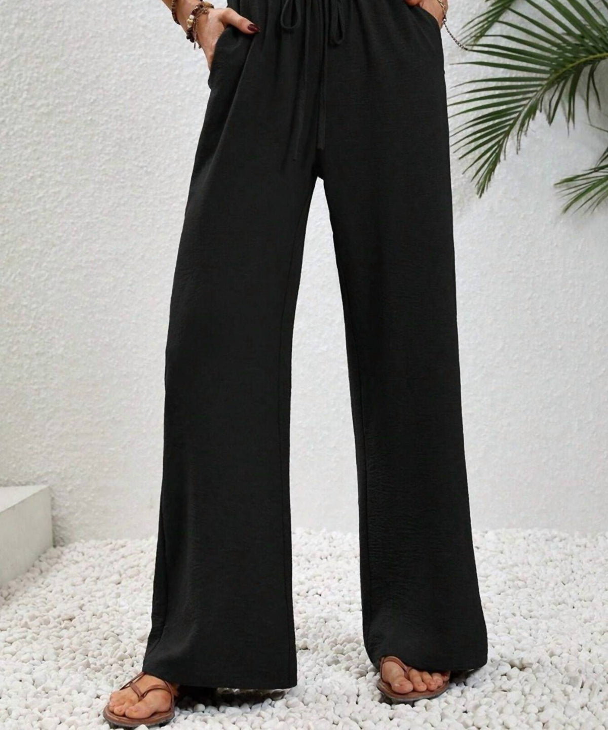 Trendsi - Casual Drawstring Wide Leg Pants
