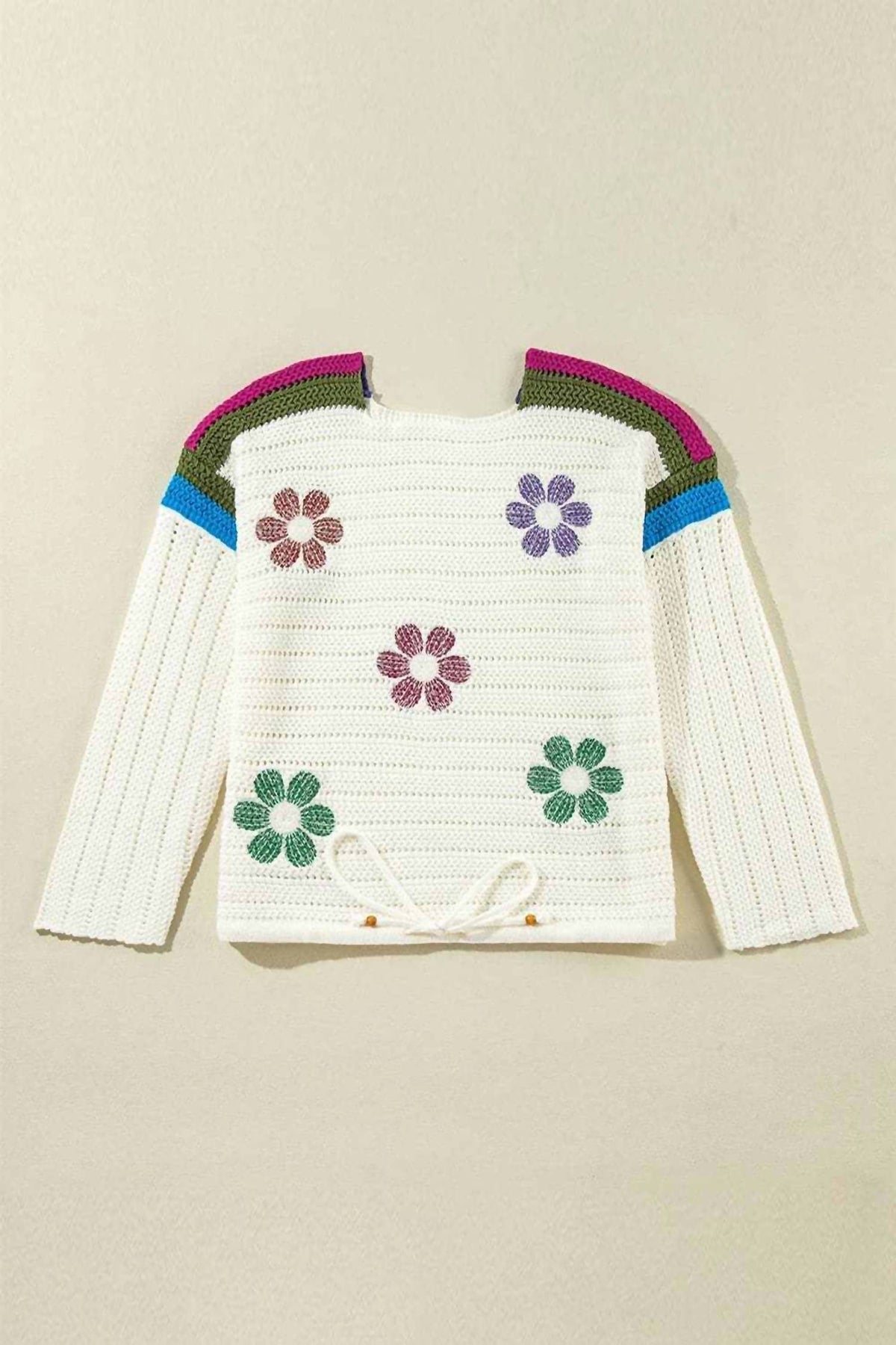 Trendsi - Floral Long Sleeve Drawstring Sweater