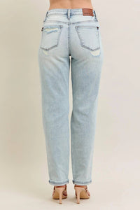 Trendsi - Judy Blue Full Size Mr Repair Stitch Detail Destroy Single Cuff Bf Jeans Plus Size - blue - clothing - cotton - blend