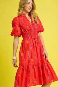 Trendsi - Umgee Printed Midi Dress with Ruffled Hem - clothing - cotton - dresses