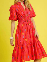 Trendsi - Umgee Printed Midi Dress with Ruffled Hem - clothing - cotton - dresses