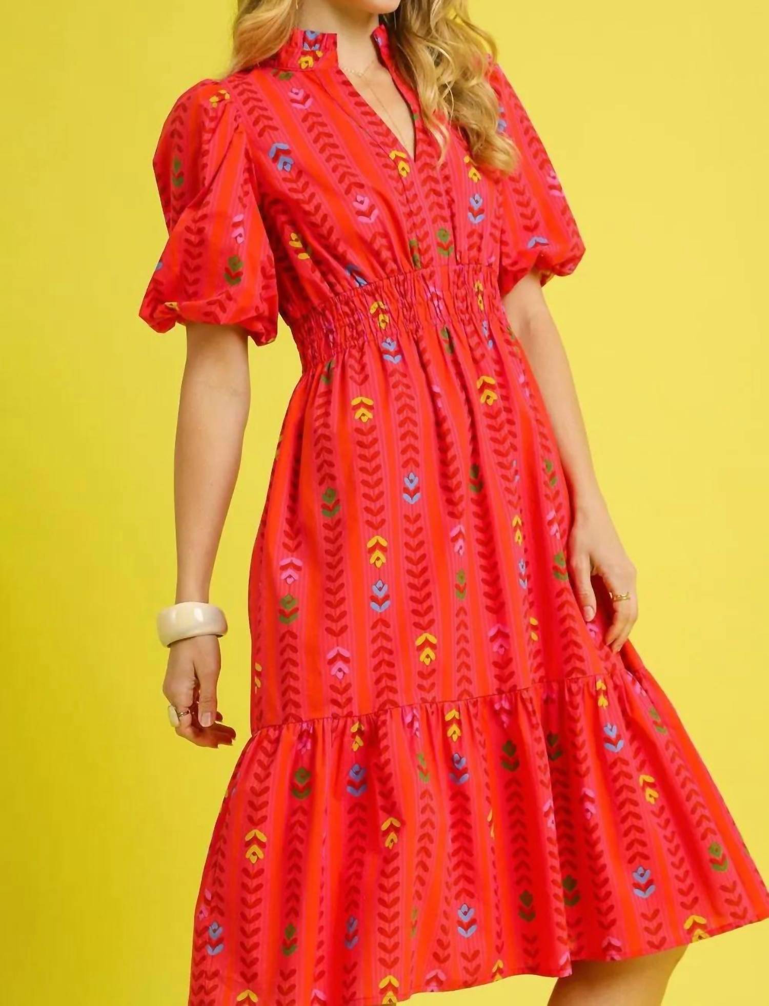 Trendsi - Umgee Printed Midi Dress with Ruffled Hem - clothing - cotton - dresses
