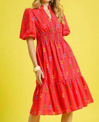 Trendsi - Umgee Printed Midi Dress with Ruffled Hem - clothing - cotton - dresses