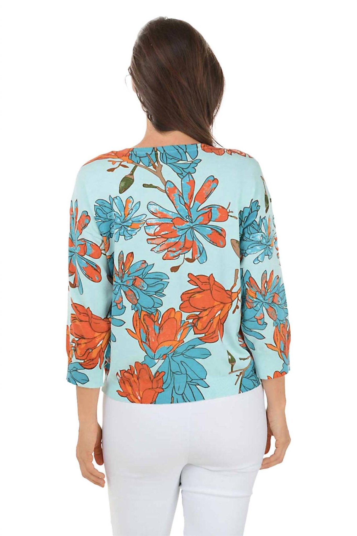 Tribal - 3/4 Sleeve Crew Neck Sweater - blouses - blue - clothing
