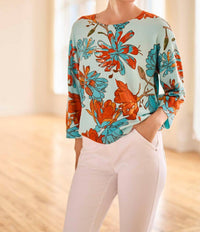 Tribal - 3/4 Sleeve Crew Neck Sweater - blouses - blue - clothing