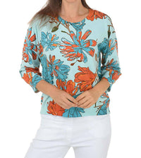 Tribal - 3/4 Sleeve Crew Neck Sweater - blouses - blue - clothing