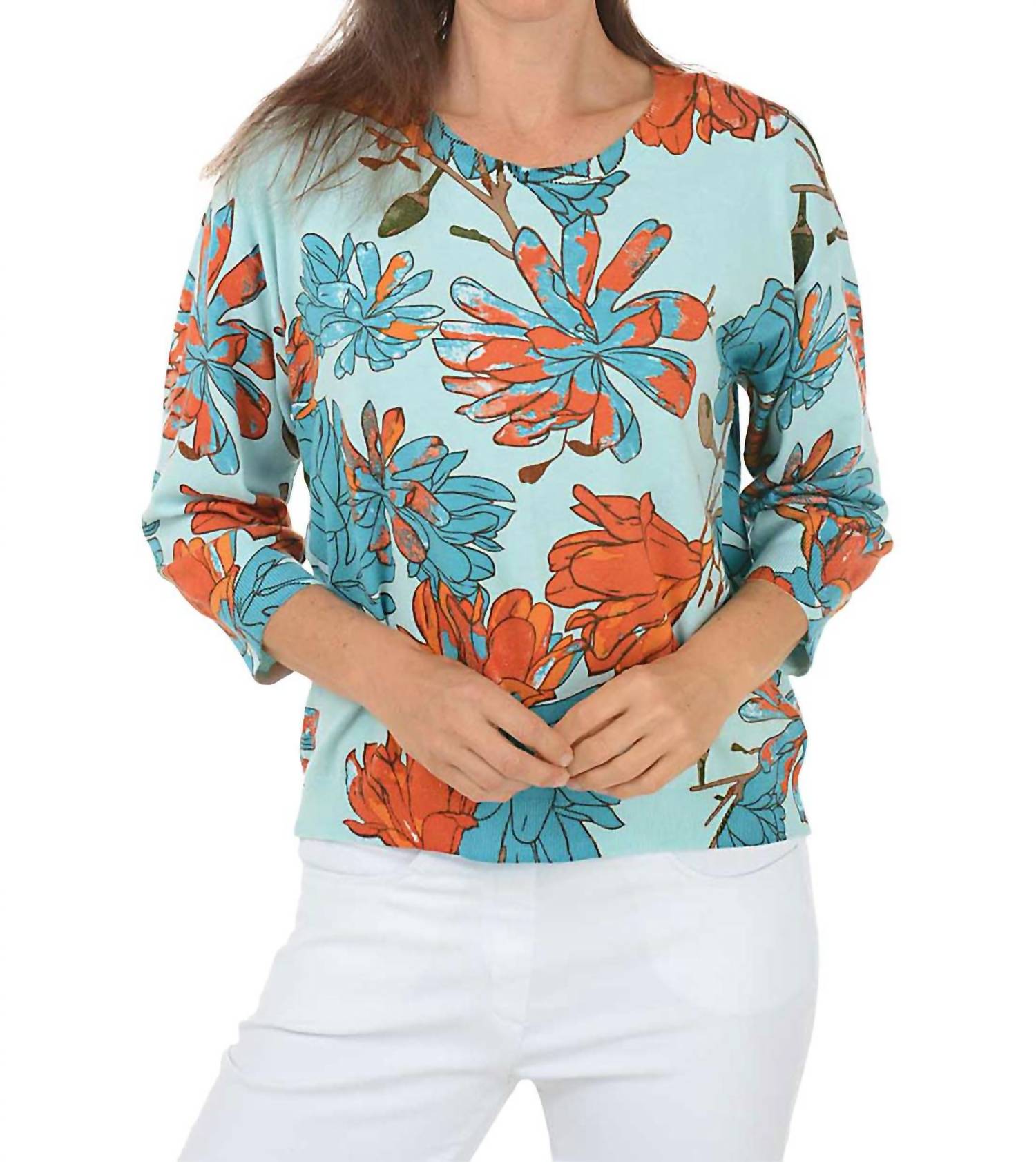 Tribal - 3/4 Sleeve Crew Neck Sweater - blouses - blue - clothing