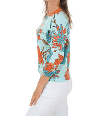 Tribal - 3/4 Sleeve Crew Neck Sweater - blouses - blue - clothing