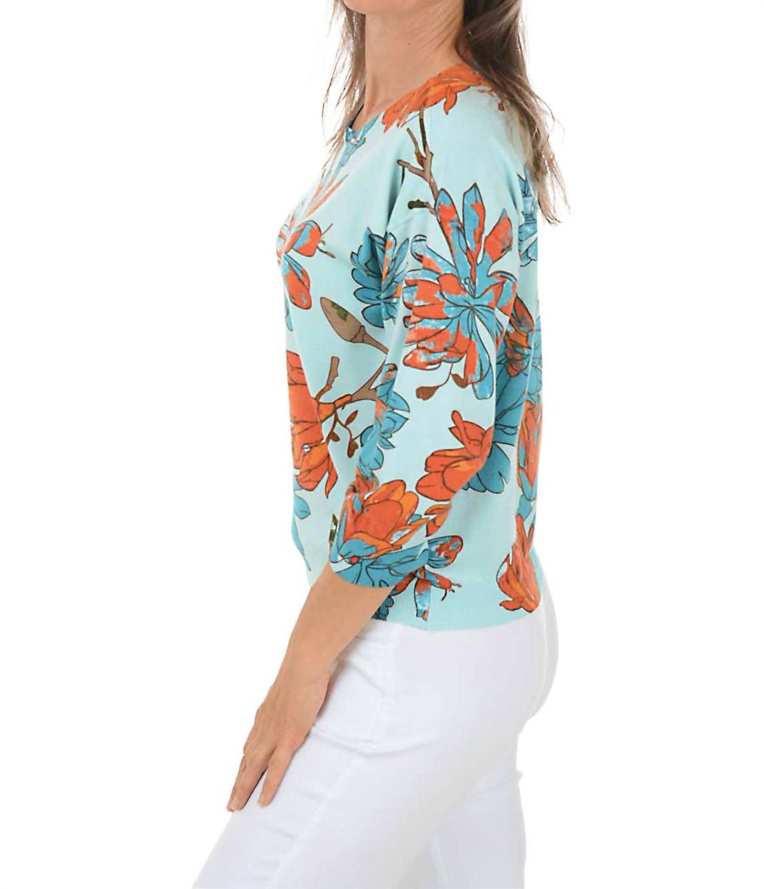 Tribal - 3/4 Sleeve Crew Neck Sweater - blouses - blue - clothing