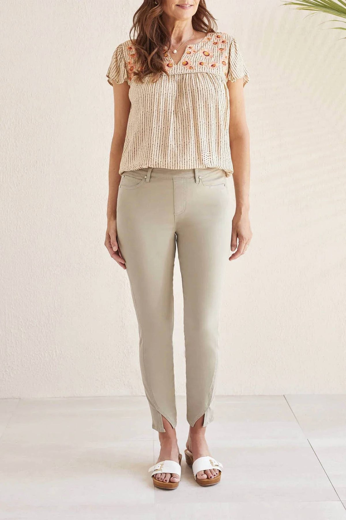 Tribal - 5 Pocket Pull On Ankle Pant With Ankle Slit