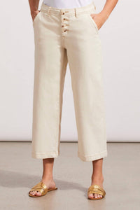 Tribal - Audrey Button Fly Wide Leg Capri Pants - beige - capris - clothing