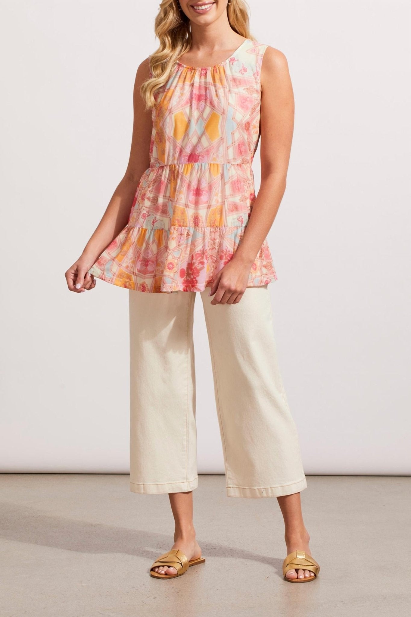Tribal - Audrey Button Fly Wide Leg Capri Pants - beige - capris - clothing