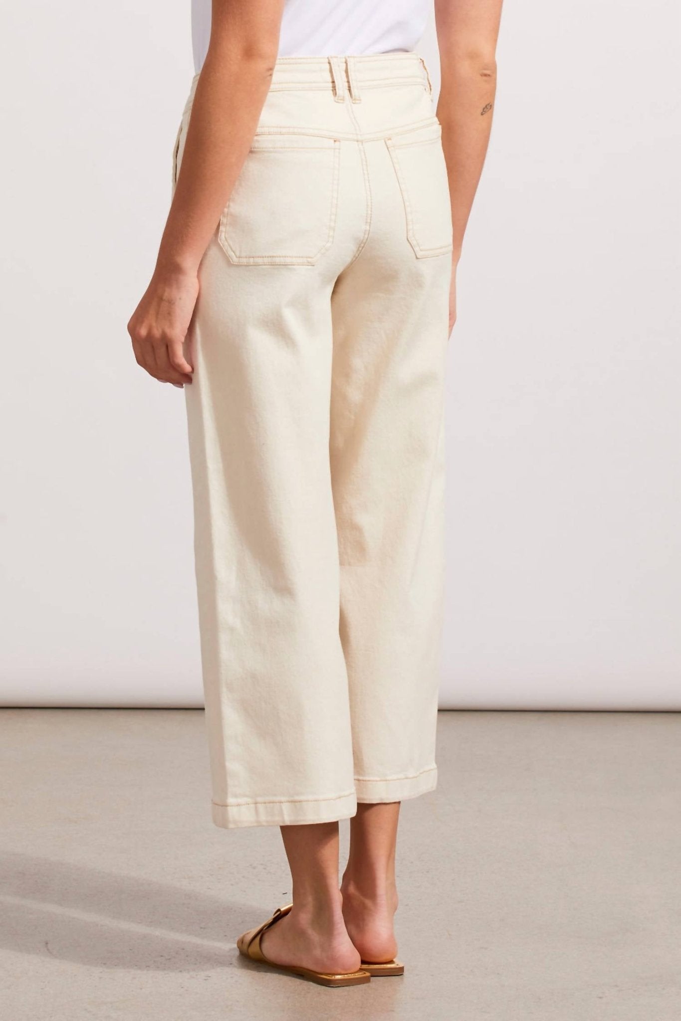 Tribal - Audrey Button Fly Wide Leg Capri Pants - beige - capris - clothing