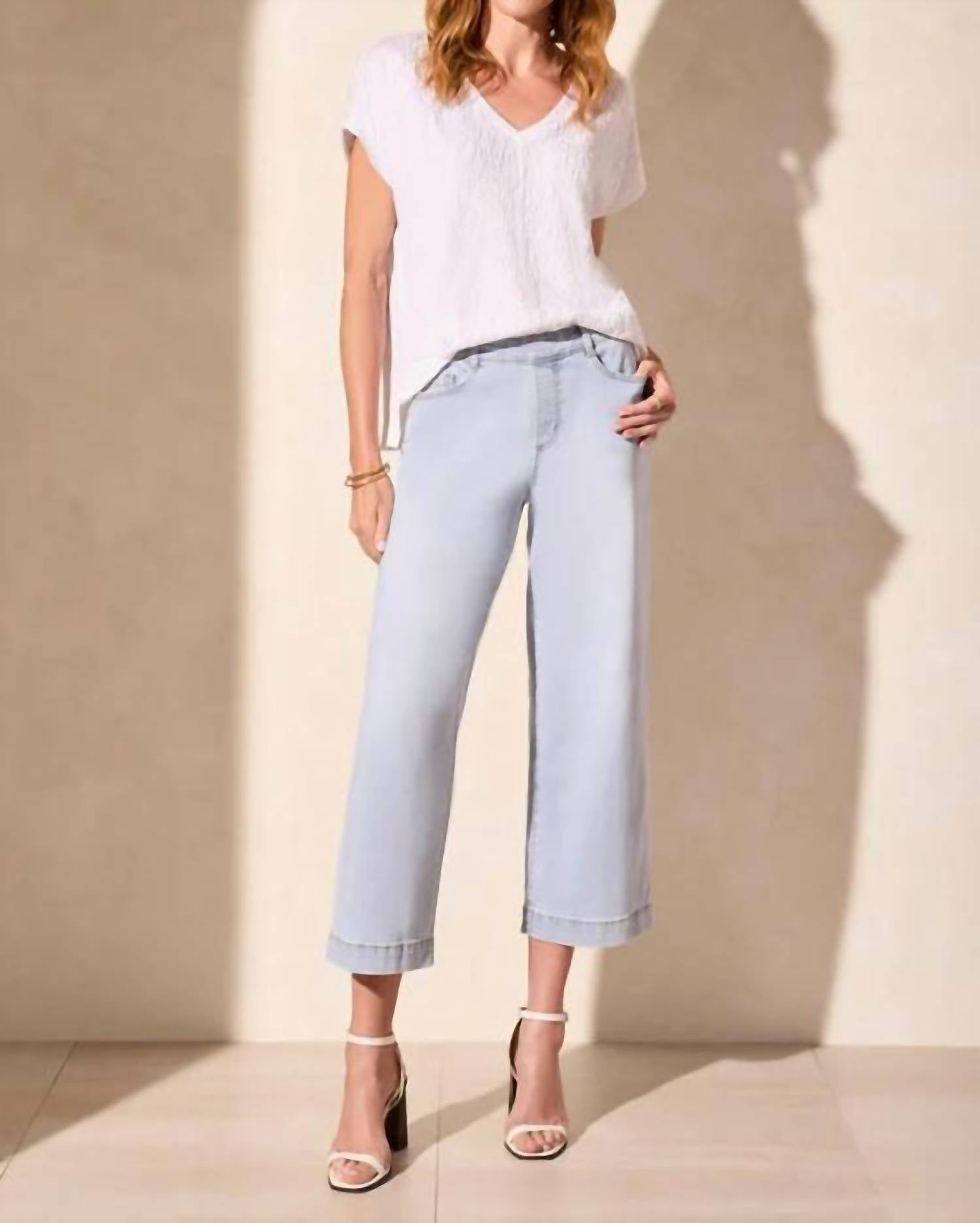 Tribal - Audrey Comfort Stretch Pull On Wide Leg - blue - clothing - cotton - blend