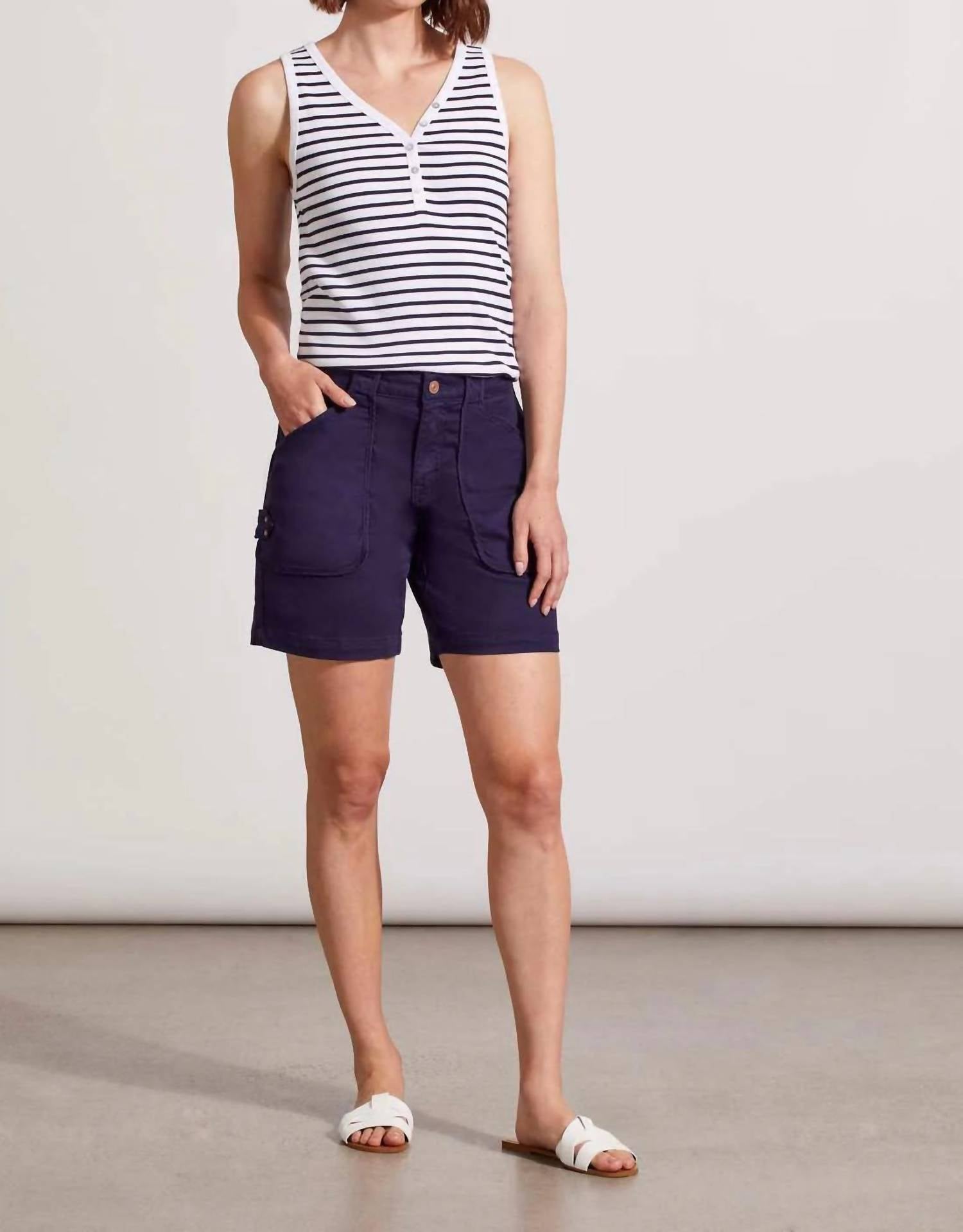 Tribal - Audrey Patch Pocket Short - blue - clothing - cotton - blend