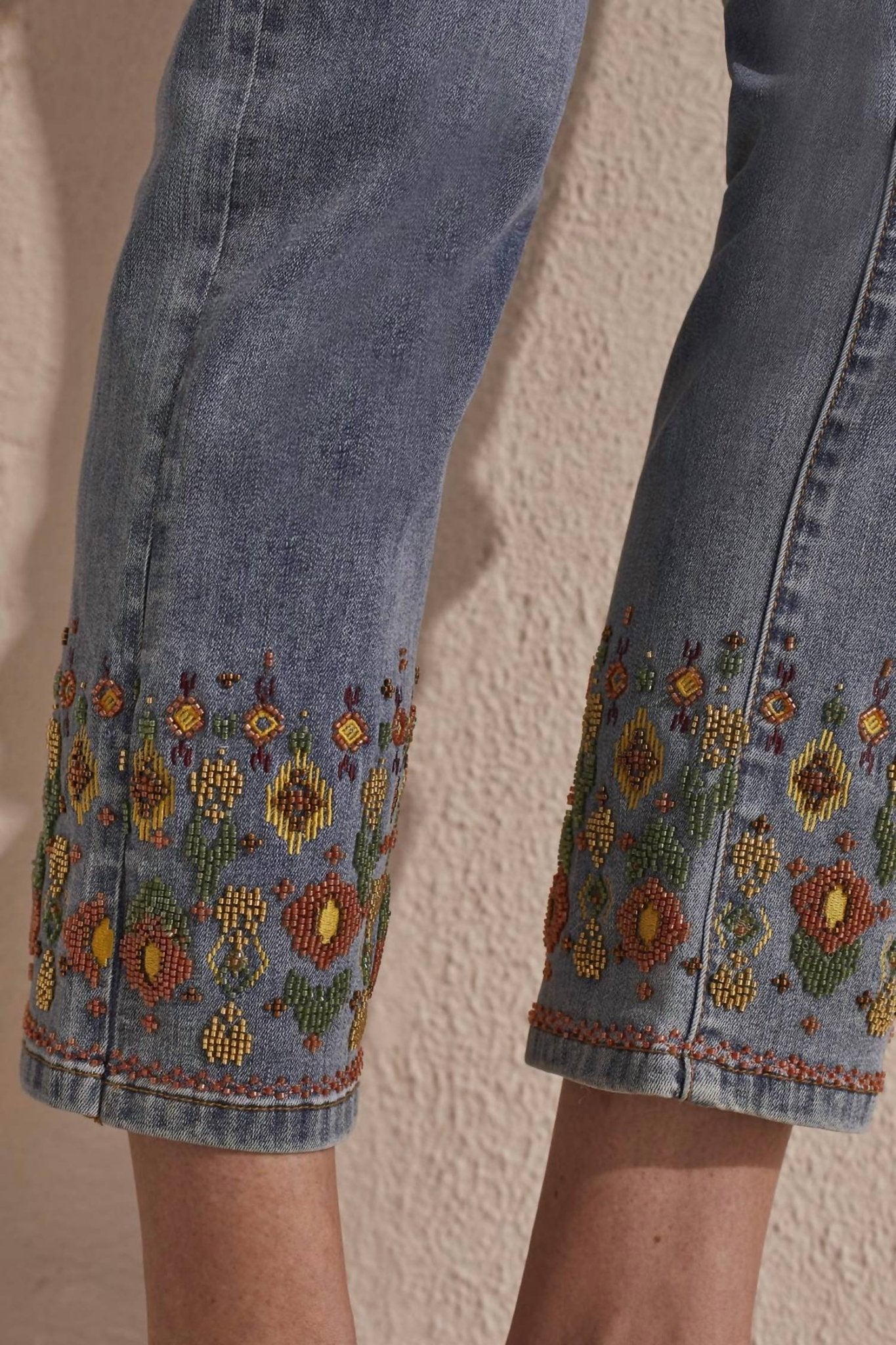 Tribal - Audrey Pull - on Jeans With Embellished Hem - ankle - blue - clothing