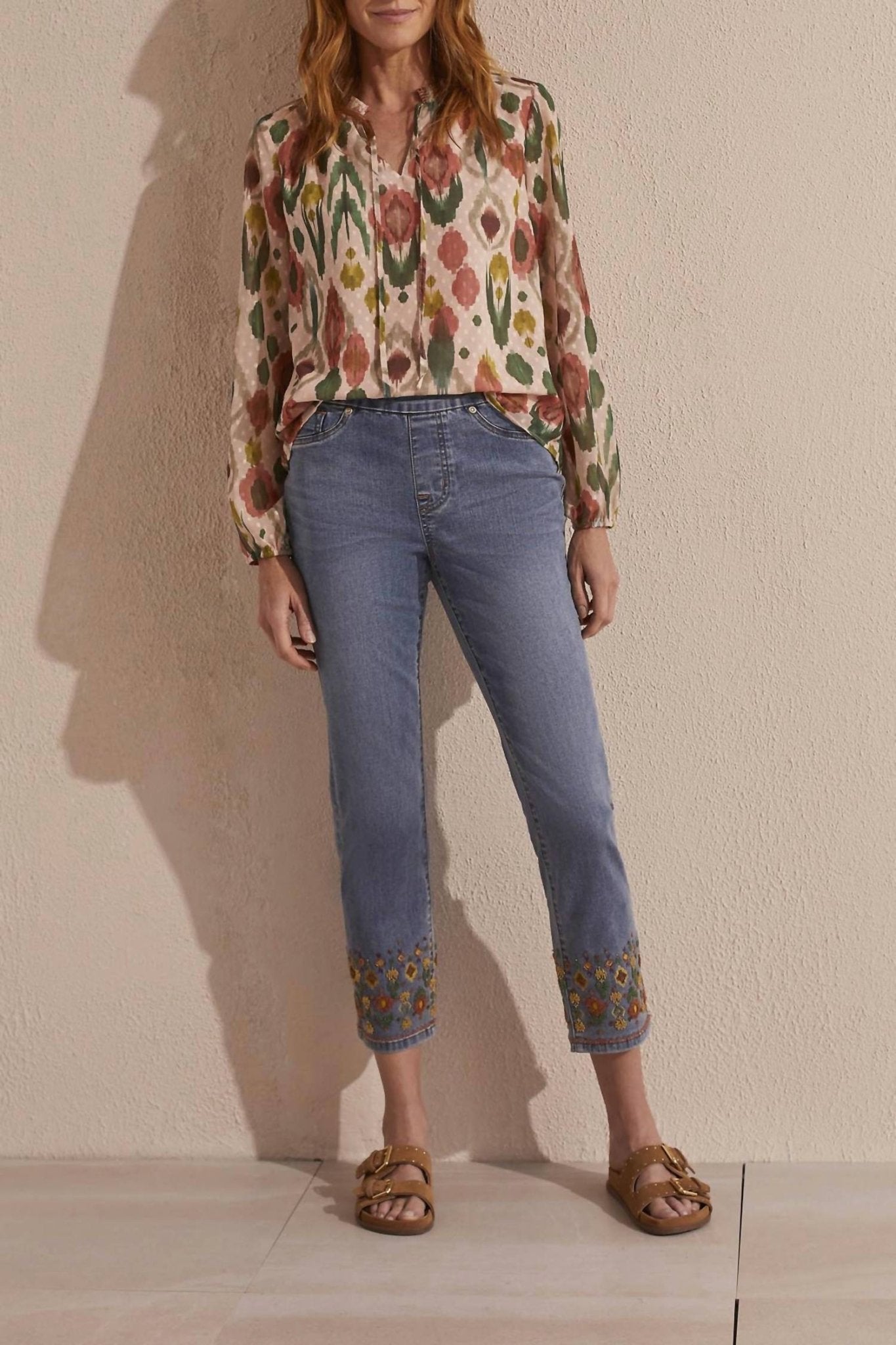 Tribal - Audrey Pull - on Jeans With Embellished Hem - ankle - blue - clothing