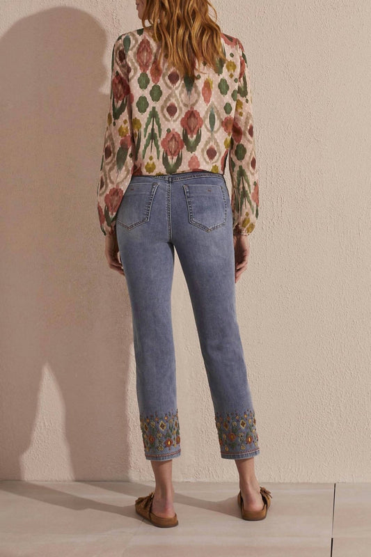 Tribal - Audrey Pull - on Jeans With Embellished Hem - ankle - blue - clothing