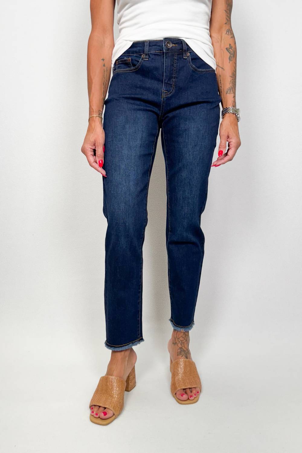 Tribal - Audrey Straight Leg Girlfriend Jeans - blue - clothing - cotton - blend