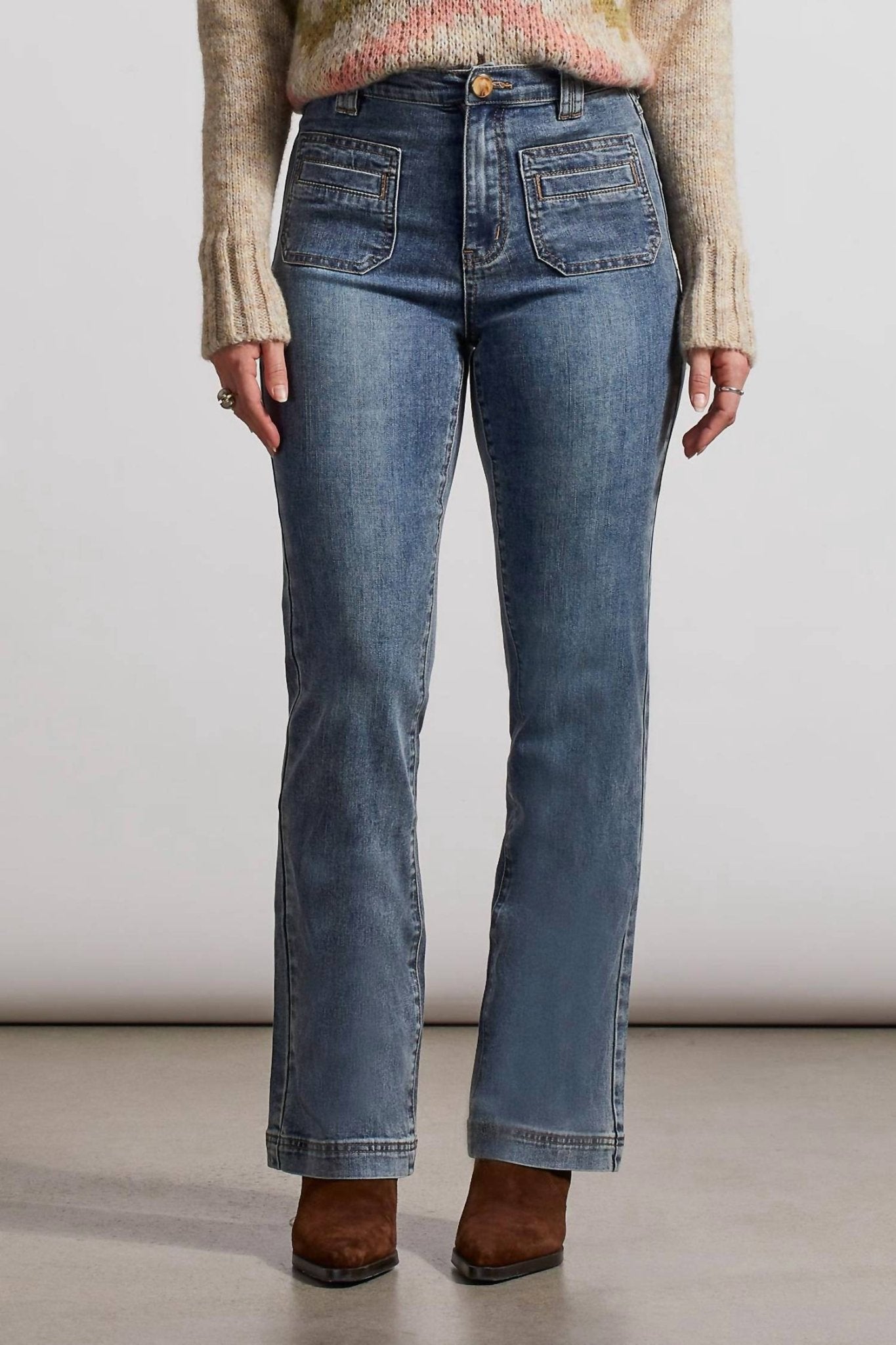 Tribal - Brooke Patch Pocket Micro Flare Jeans - blue - clothing - cotton - blend