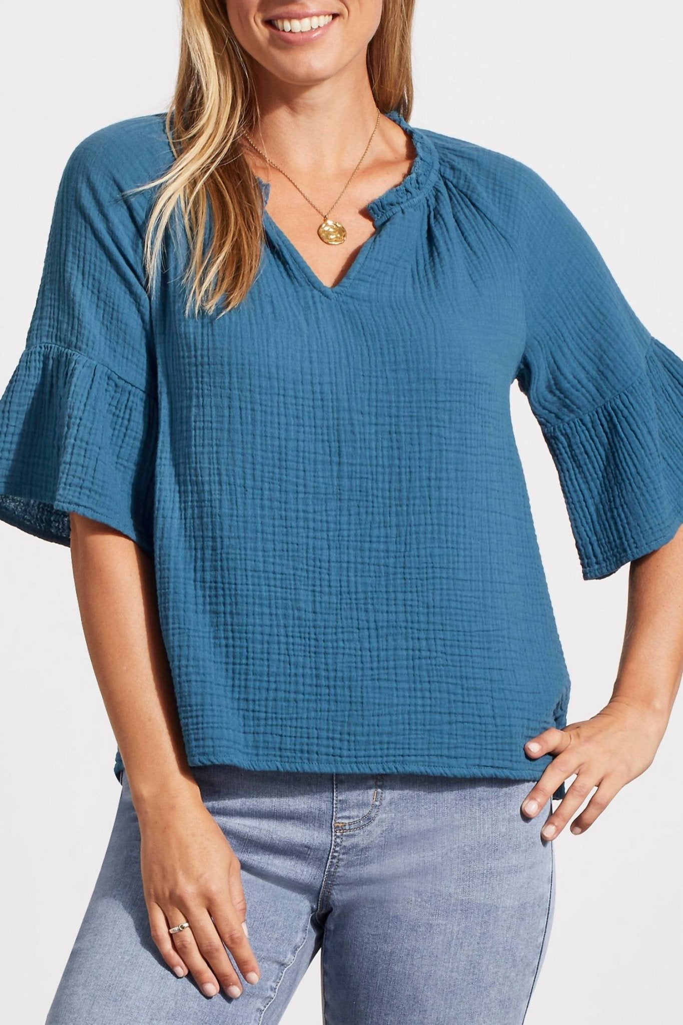 Tribal - Bubble Gauze Blouse - blouses - blue - clothing
