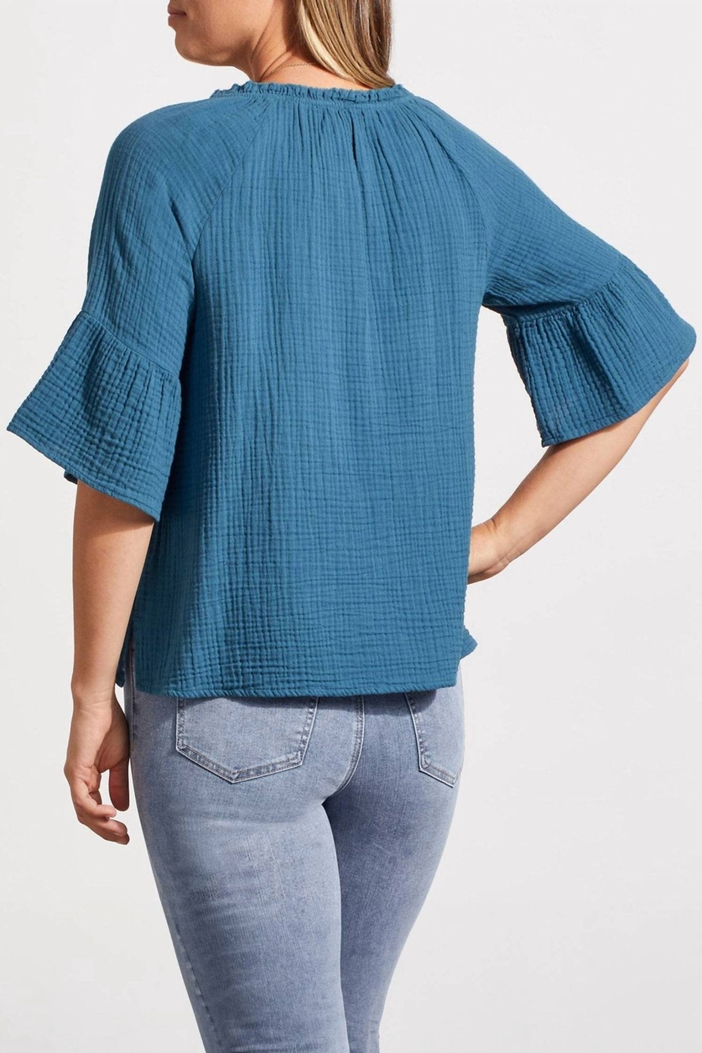 Tribal - Bubble Gauze Blouse - blouses - blue - clothing