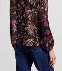 Tribal - Button Front Embroidered Blouse - black - blouses - clothing