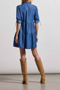 Tribal - Chambray Roll Sleeve Dress - blue - clothing - dresses