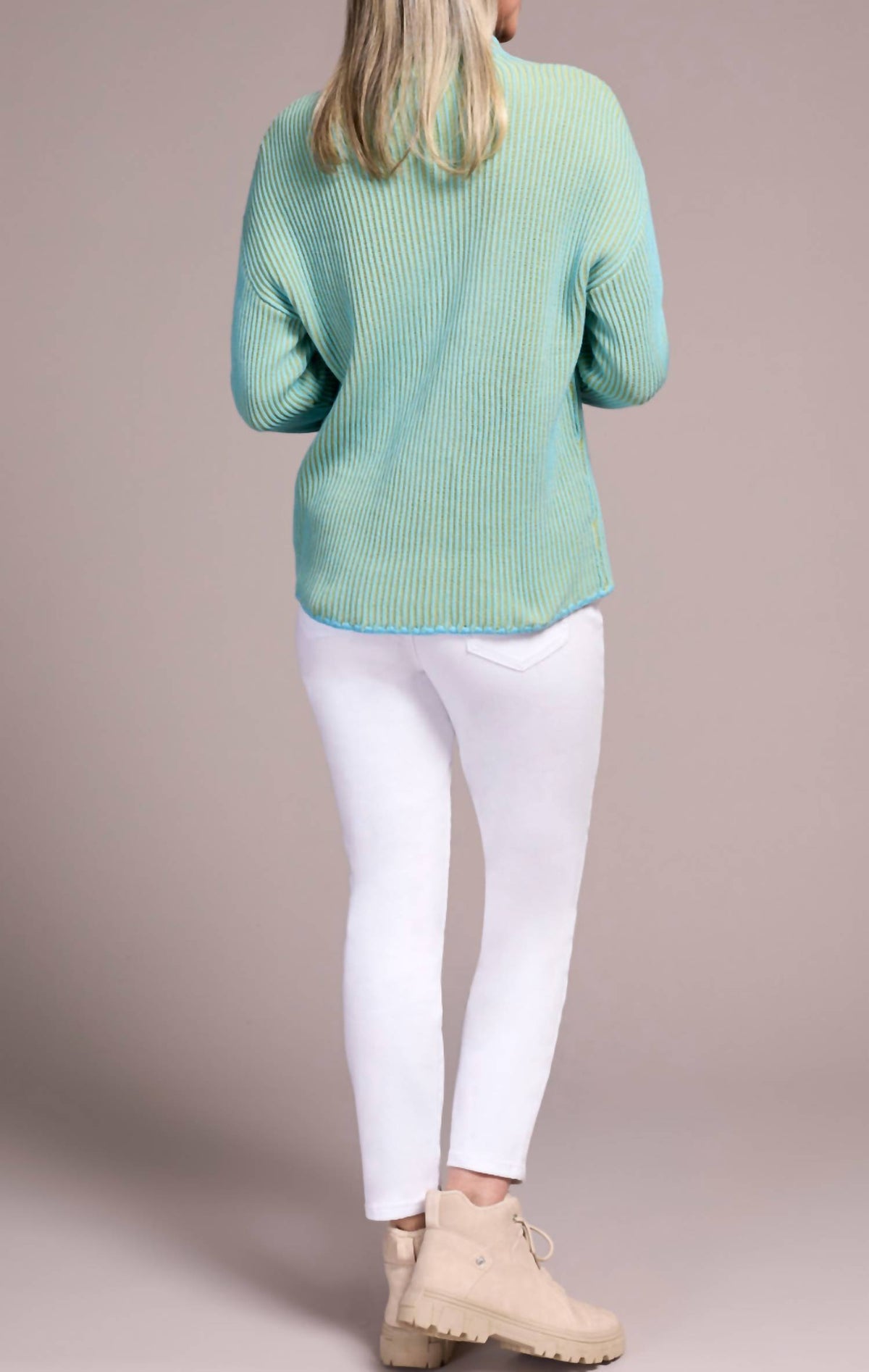 Tribal - COMBED COTTON TWO-TONE RIB FUNNEL NECK