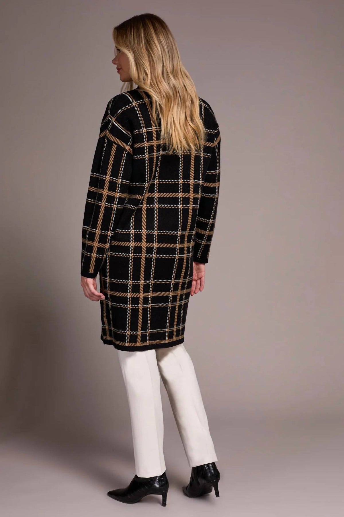 Tribal - Double Knit Long Plaid Coatigan