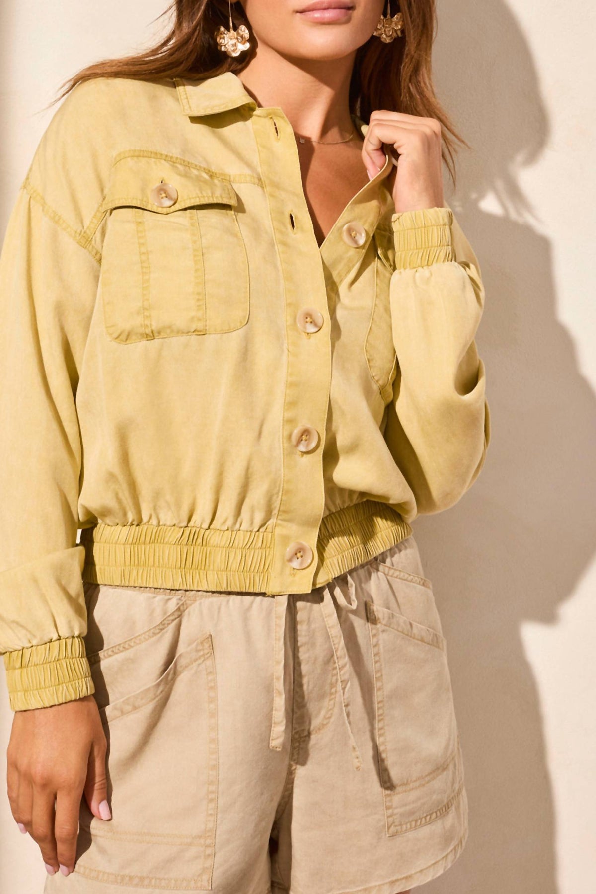 Tribal - Elastic Waist Button Front Jacket