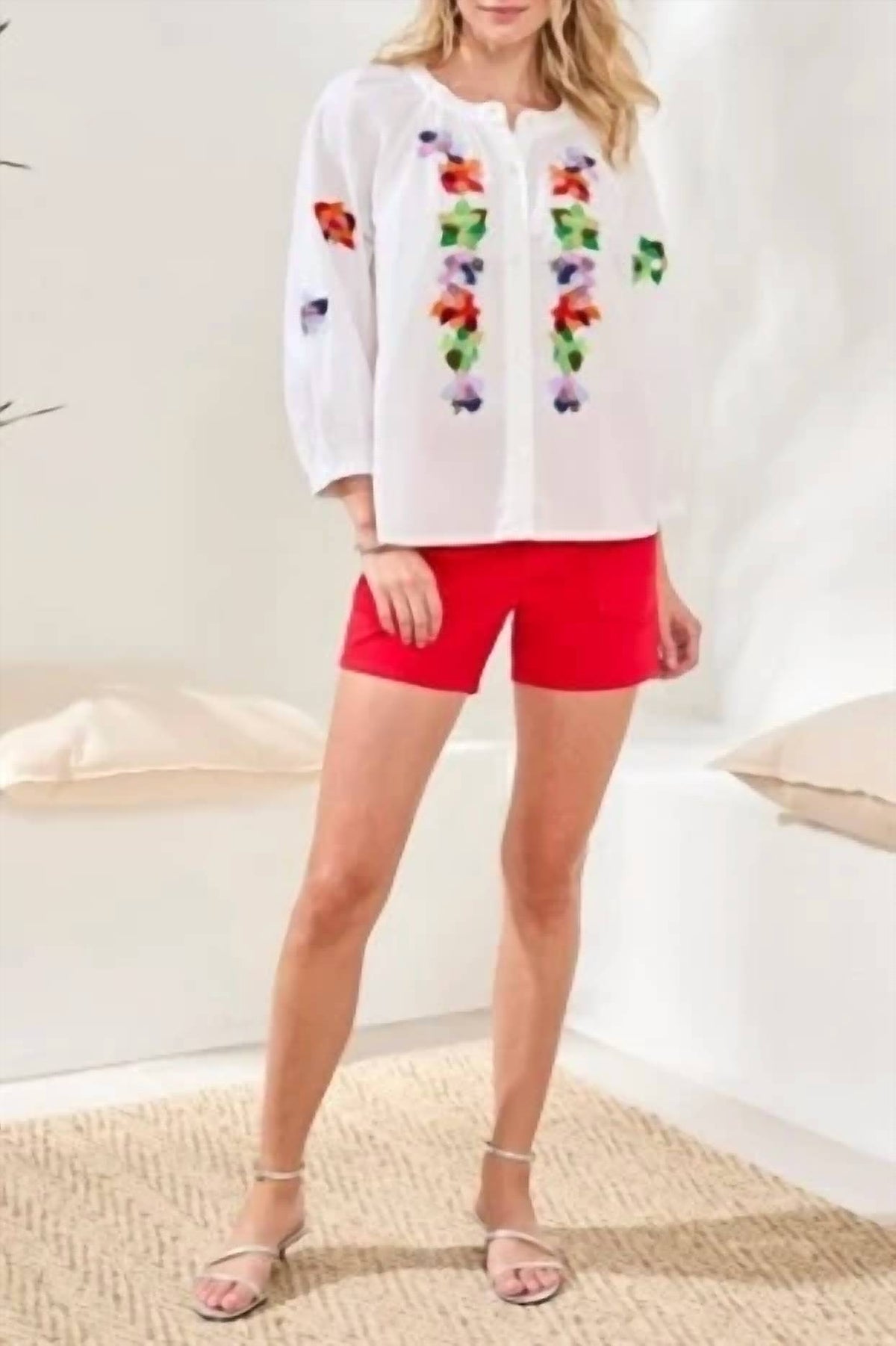 Tribal - Embroidered Button-front Blouse