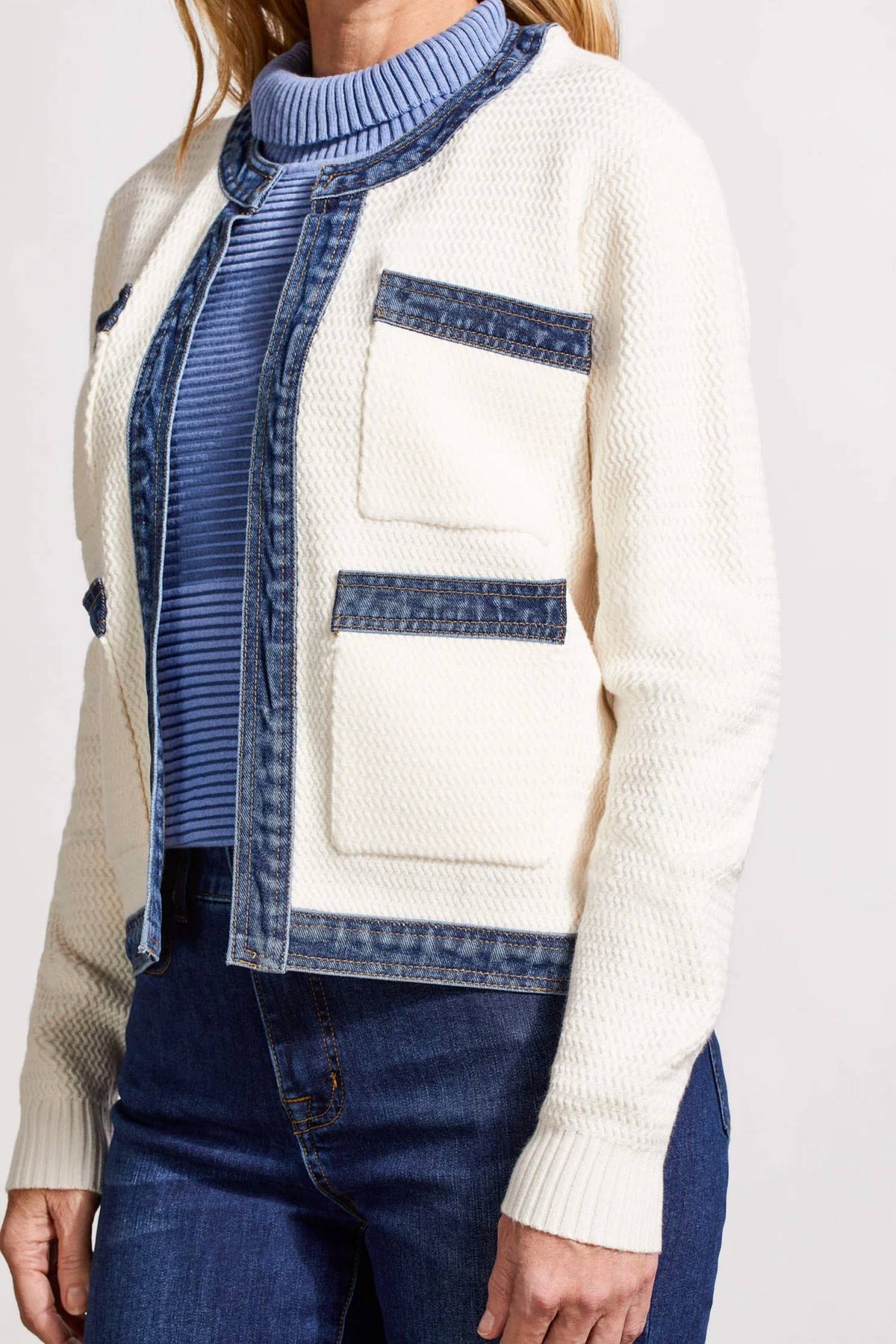 Tribal - Fancy Sweater And Denim Jacket With Pockets