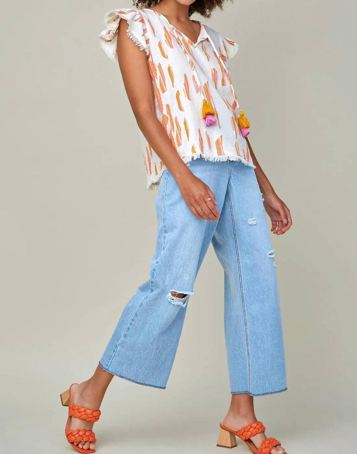 Tribal - Farah Flutter Sleeve Textured Blouse