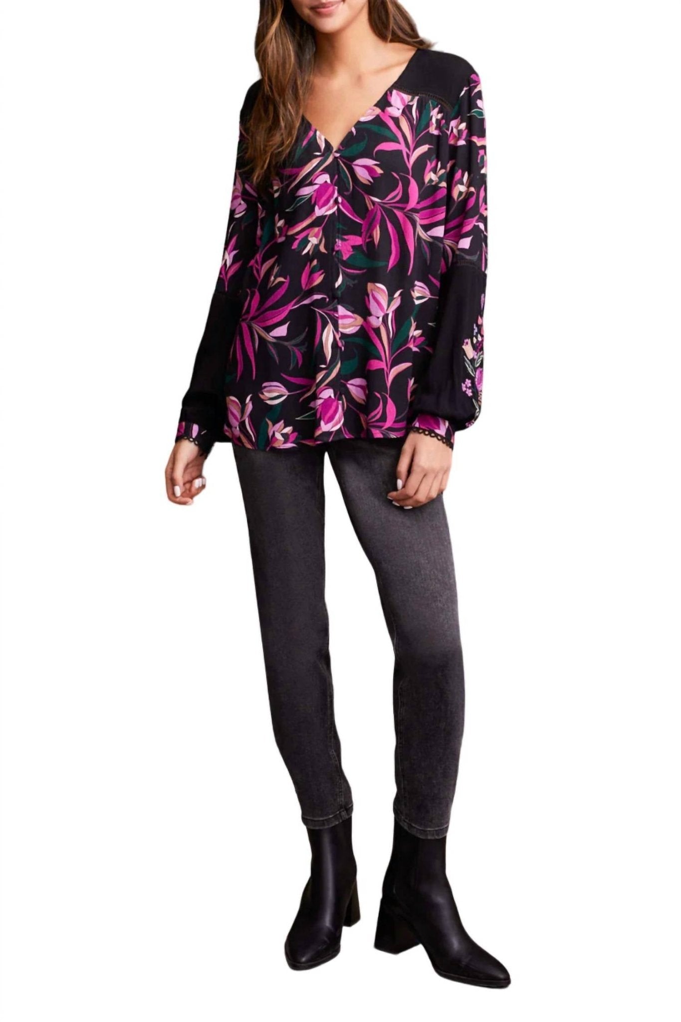 Tribal - Floral Button Front Blouse - blouses - clothing - floral