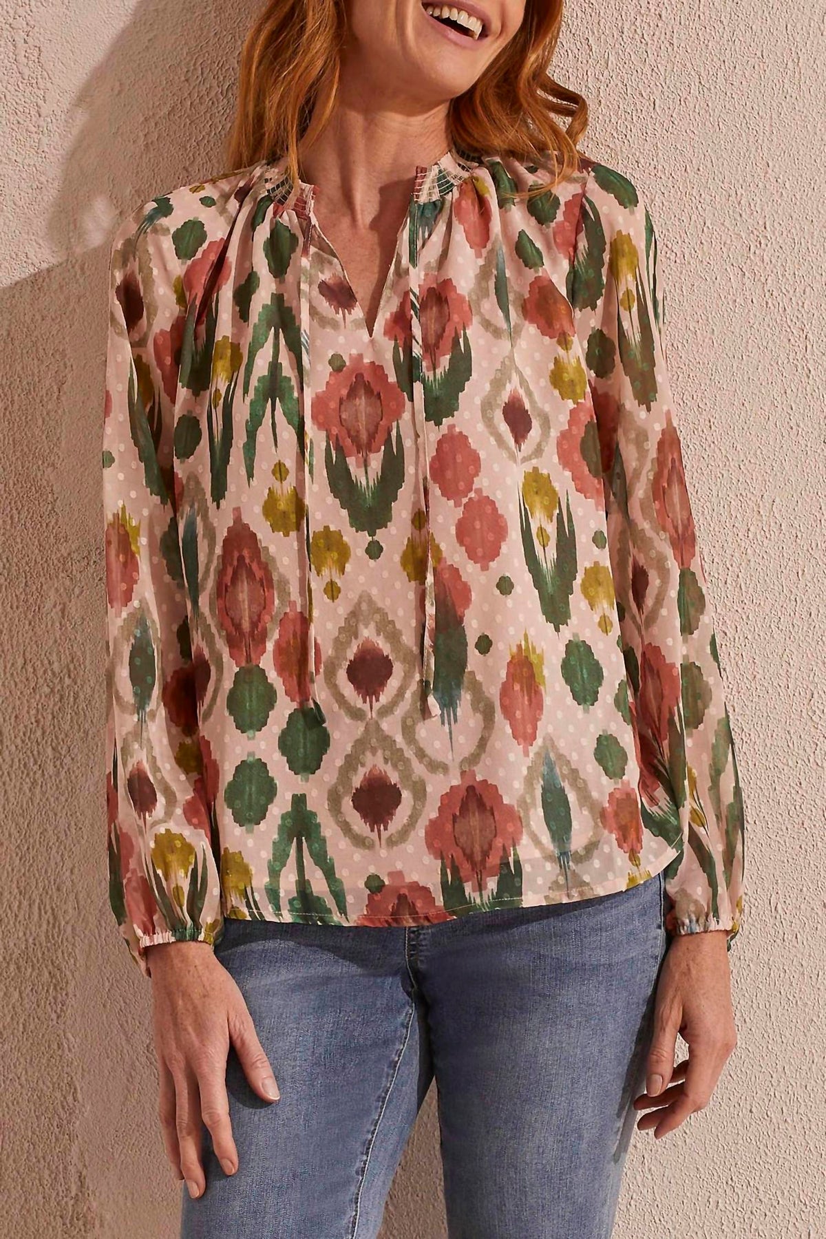 Tribal - Flowy Swiss Dot Chiffon Blouse