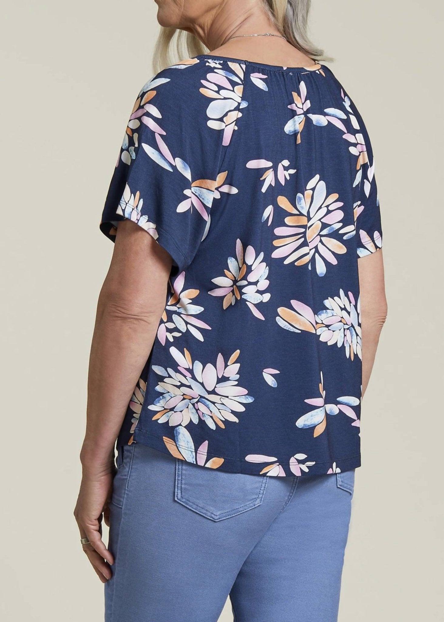 Tribal - Flutter Sleeve Scoop Neck Top - blouses - blue - clothing