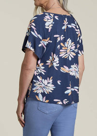 Tribal - Flutter Sleeve Scoop Neck Top - blouses - blue - clothing