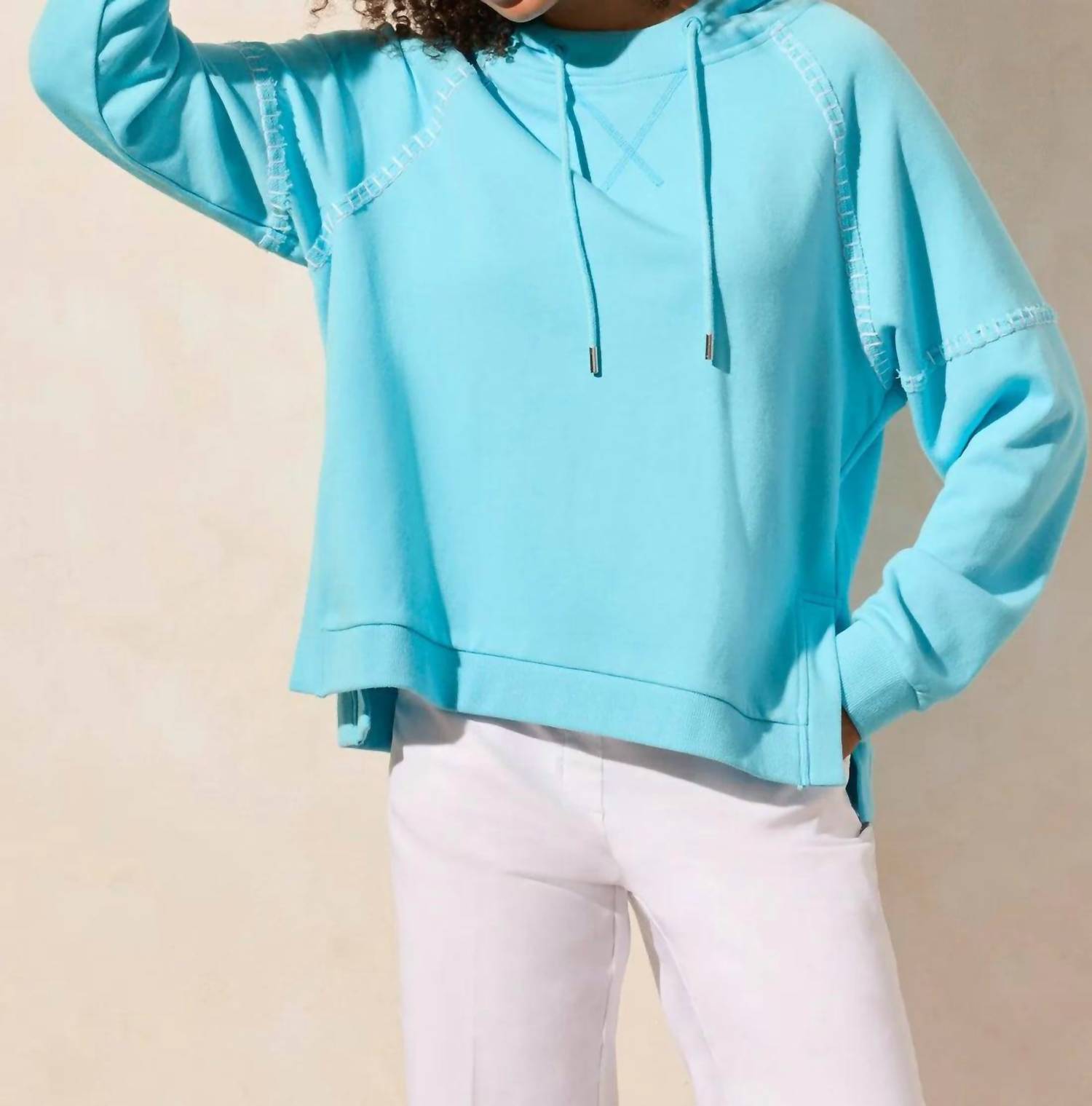 Tribal - French Terry Contrast Stitch Long Sleeve Hoody - blue - clothing - cotton