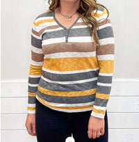 Tribal - Henley Neck Striiped Top