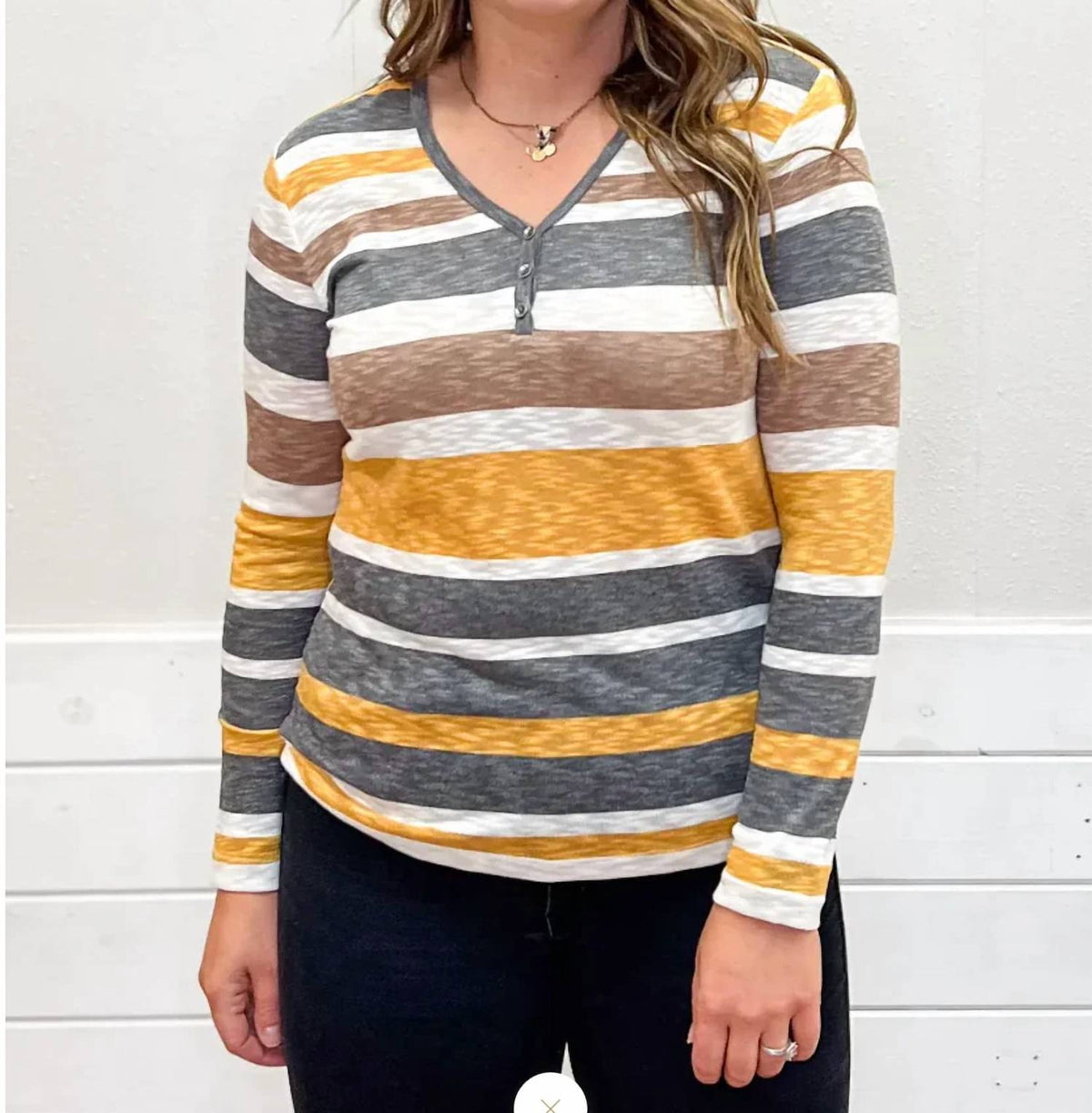 Tribal - Henley Neck Striiped Top