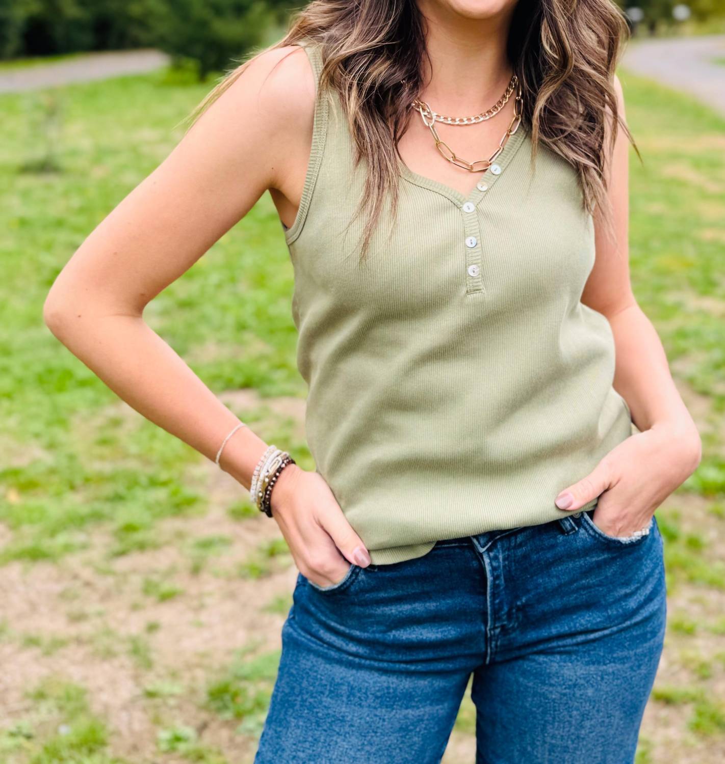 Tribal - Henley Tank With Buttons - blouses - clothing - cotton