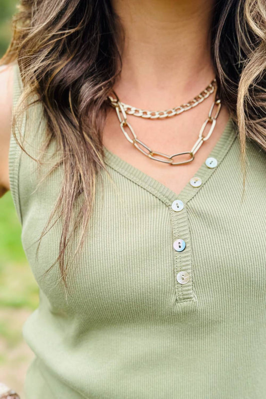 Tribal - Henley Tank With Buttons - blouses - clothing - cotton