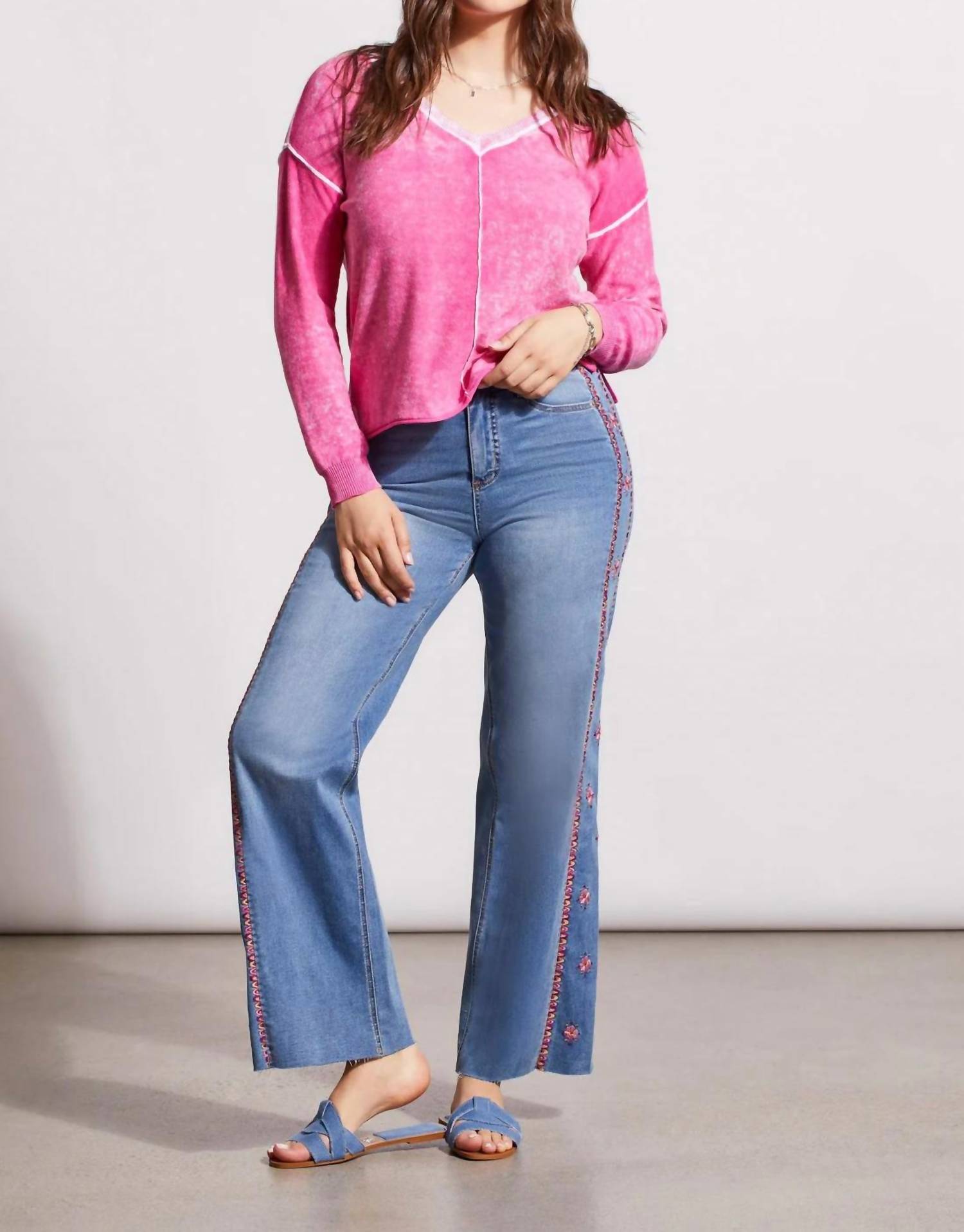 Tribal - Lightweight Cotton V - neck Sweater - clothing - cotton - pink