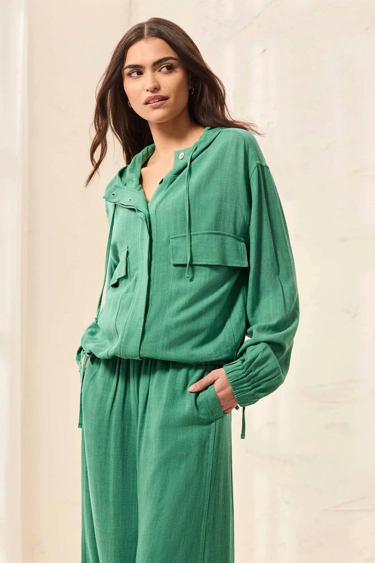 Tribal - Lightweight Linen Button-front Hooded Jacket